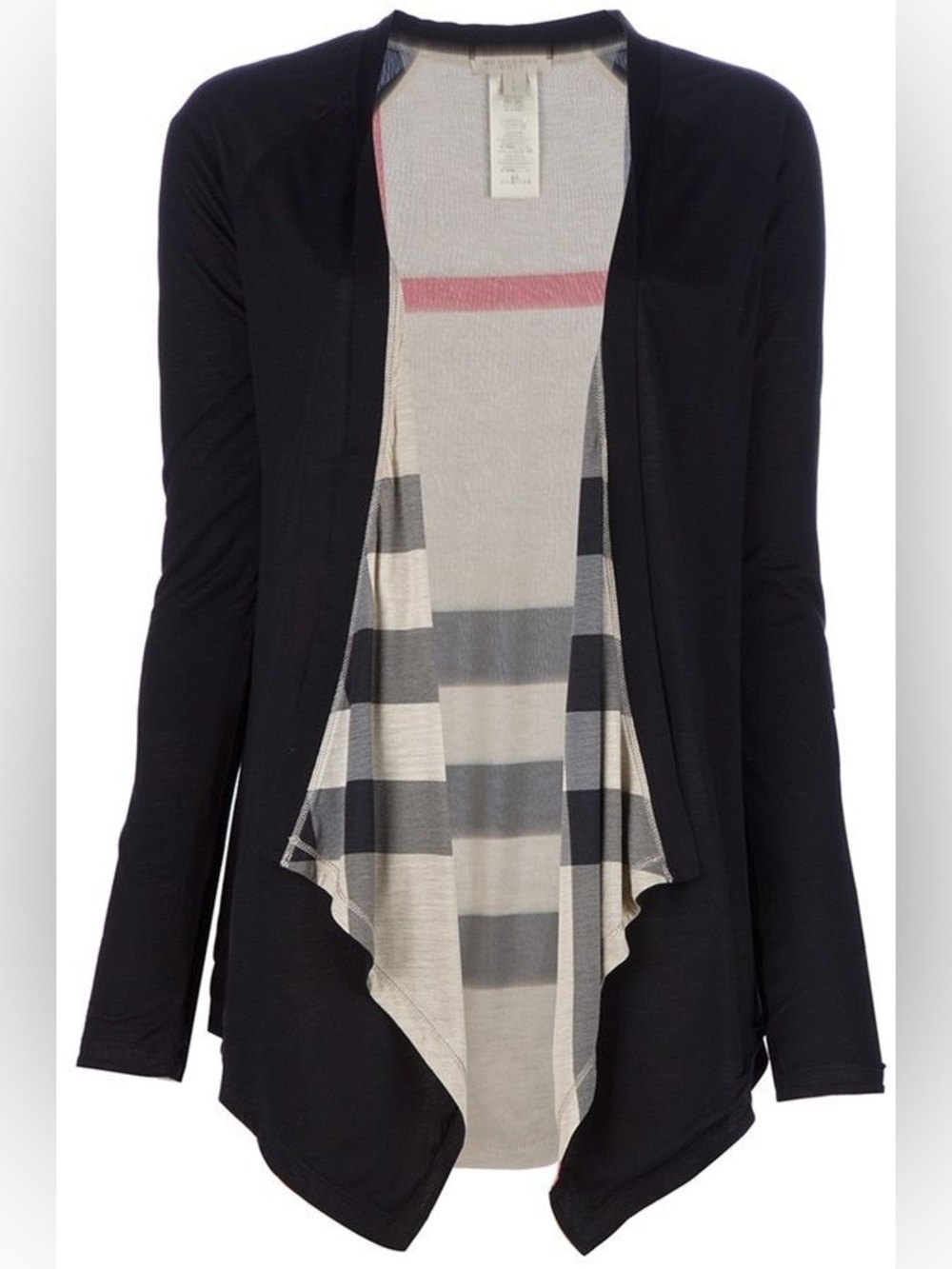 Burberry Reversible Waterfall Black Cardigan with Classic Beige Plaid Lining - L - Picture 5 of 10